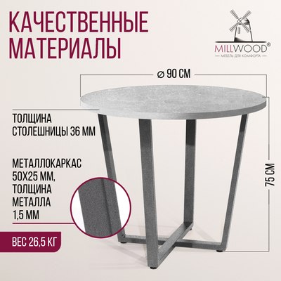Обеденный стол Millwood Лофт Орлеан Л D90x75