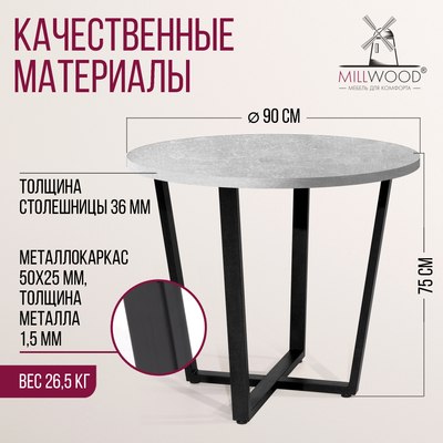 Обеденный стол Millwood Лофт Орлеан Л D90x75