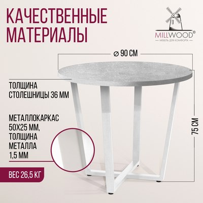 Обеденный стол Millwood Лофт Орлеан Л D90x75