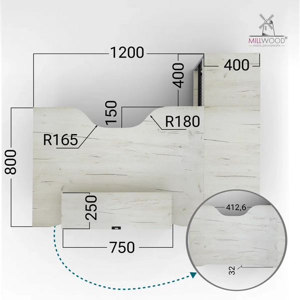 Компьютерный стол Millwood Каир Угловой 160x120х93.05