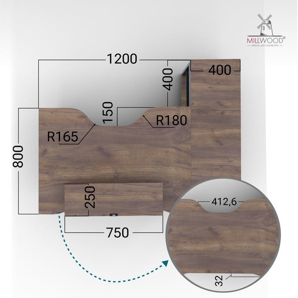 Компьютерный стол Millwood Каир Угловой 160x120х93.05
