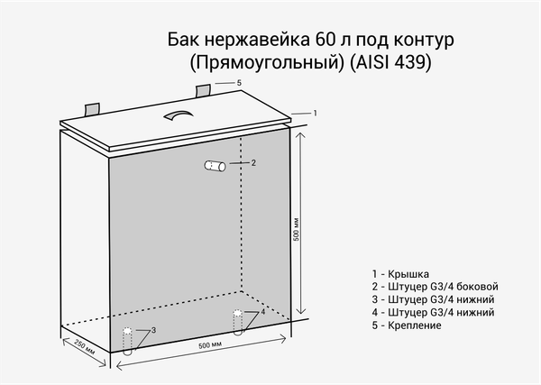 Бак для печи Везувий Под контур прямоугольный AISI 439