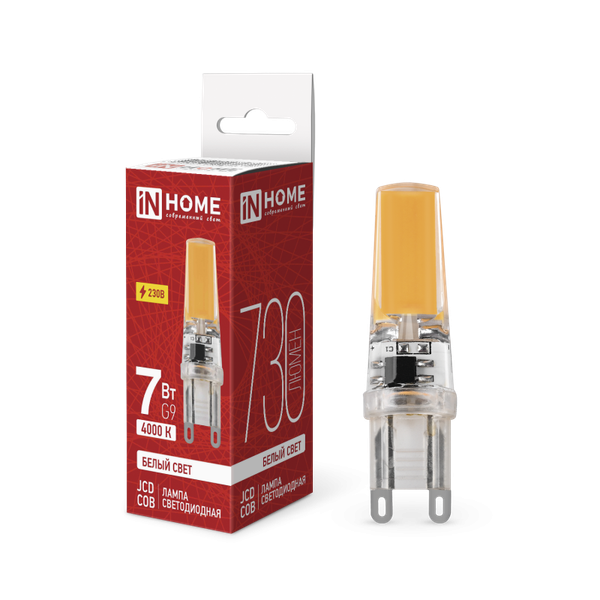 Лампа INhome LED-JCD-COB 7Вт 230В G9 4000К 730Лм / 4690612060354