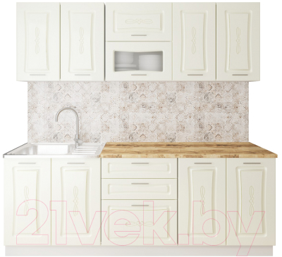 Кухонный гарнитур Артём-Мебель Адель со стеклом МДФ 2.2м (жемчуг матовый текстурный) - фото