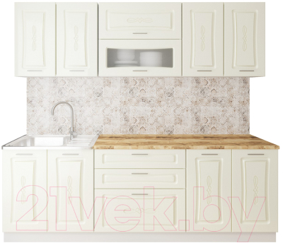 Кухонный гарнитур Артём-Мебель Адель со стеклом МДФ 2.4м (жемчуг матовый текстурный) - фото