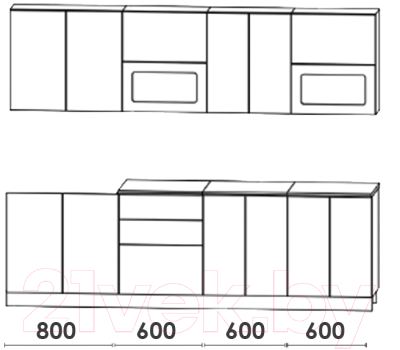 Готовая кухня Артём-Мебель Адель со стеклом МДФ 2.6м