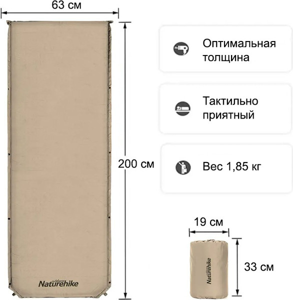 Туристический коврик Naturehike 200х63х5см / NH20DZ003-KH