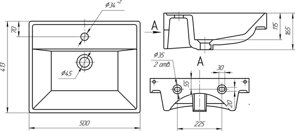 Тумба с умывальником Misty Енисей 50 / Э-Ени01050-012По2Я+БП-э000000550
