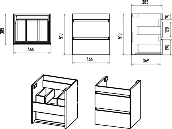 Тумба с умывальником Misty Енисей 50 / Э-Ени01050-012По2Я+БП-э000000550