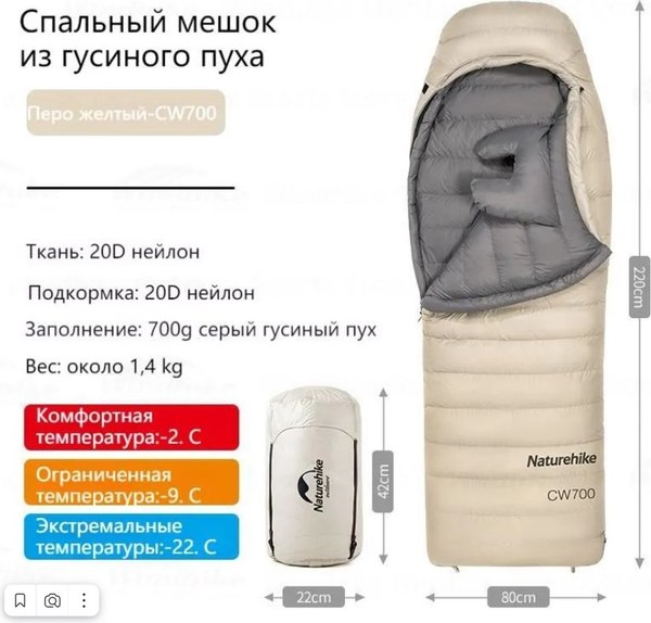 Спальный мешок Naturehike CW700 / NH22YD001-KH700G