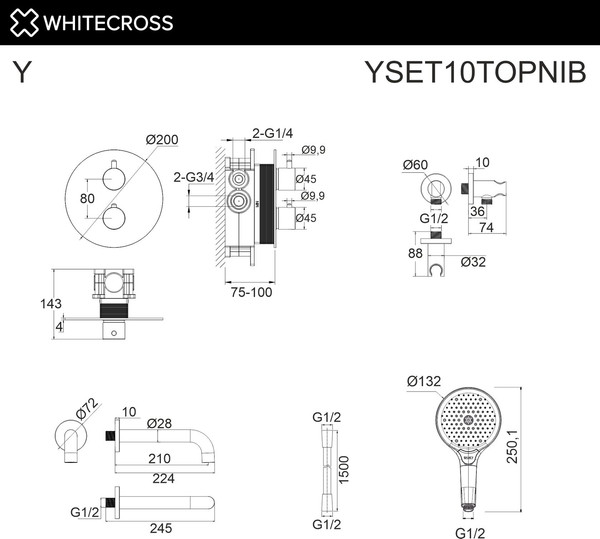 Душевой гарнитур со смесителем Whitecross Y YSET10TOPNIB
