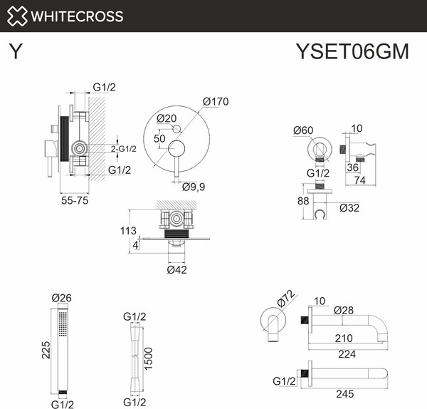 Душевой гарнитур со смесителем Whitecross Y YSET06GM