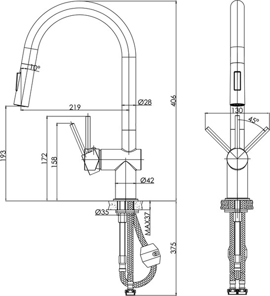 Смеситель Cersanit Brasko однорычажный с выдвижным изливом / 68226