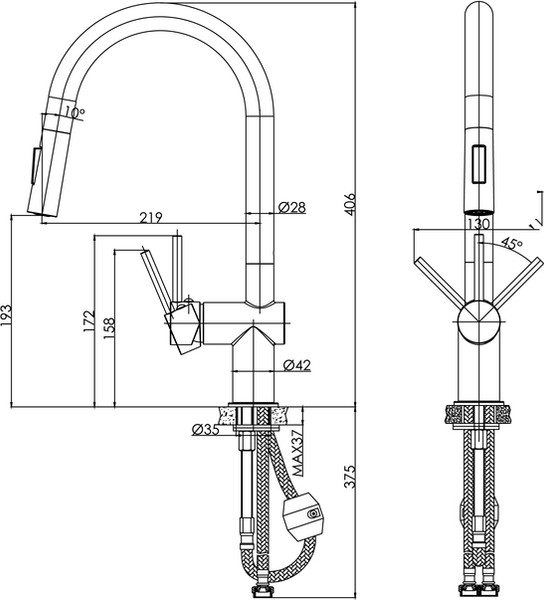 Смеситель Cersanit Brasko однорычажный с выдвижным изливом / 68226
