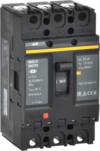 Выключатель автоматический IEK ВА88-31 3Р 40А 25кА / SVA00-3-0040-02 - фото
