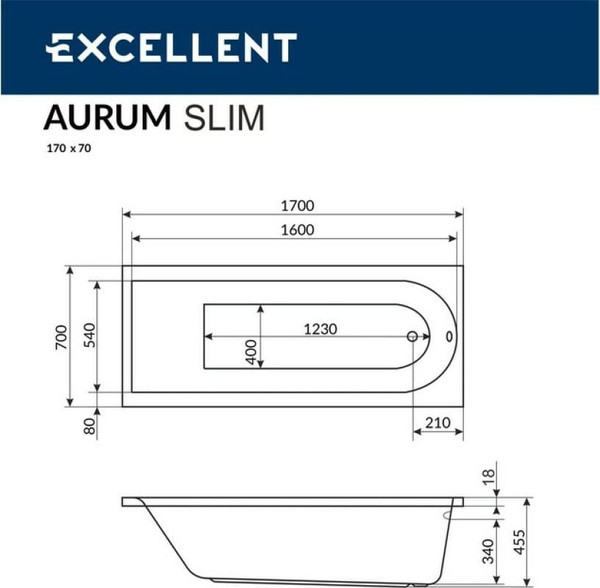 Ванна акриловая Excellent Aurum Slim 170x70