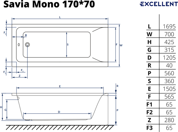 Ванна акриловая Excellent Savia Mono 170x70