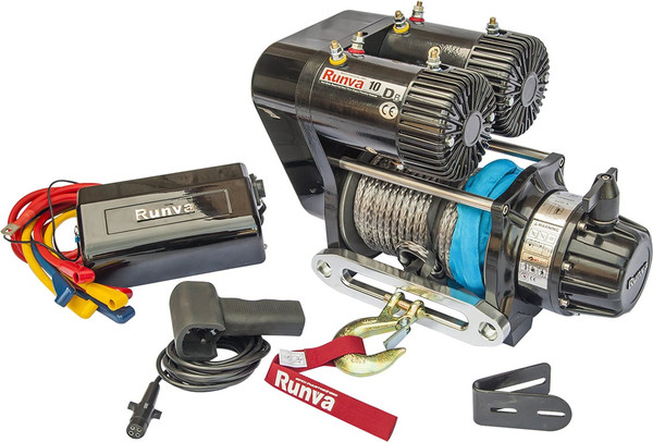 Лебедка электрическая Runva 12V 10000 lbs 4500кг двухмоторная / EWS10000SR (синтетический трос) - фото