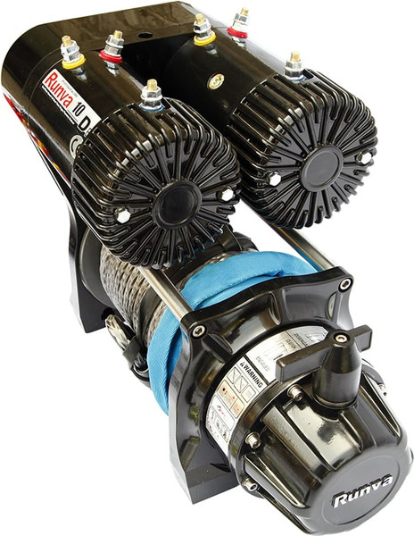 Лебедка электрическая Runva 12V 10000 lbs 4500кг двухмоторная / EWS10000SR (синтетический трос)