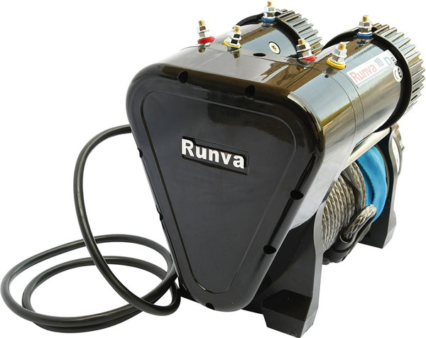 Лебедка электрическая Runva 12V 10000 lbs 4500кг двухмоторная / EWS10000SR (синтетический трос)