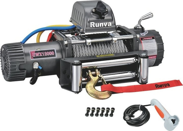 Лебедка электрическая Runva 12V 12000 lbs 5443кг / EWX12000S (стальной трос) - фото