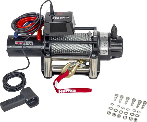 Лебедка электрическая Runva 12V Runva 12500 lbs 5670кг / EWB12500S (стальной трос)