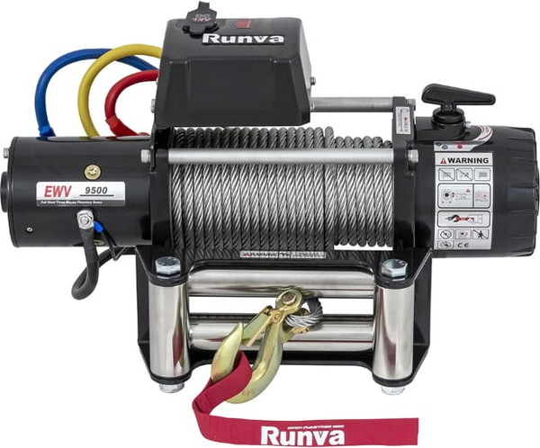 Лебедка электрическая Runva 12V 9500 lbs 4350кг / EWV9500S (стальной трос) - фото