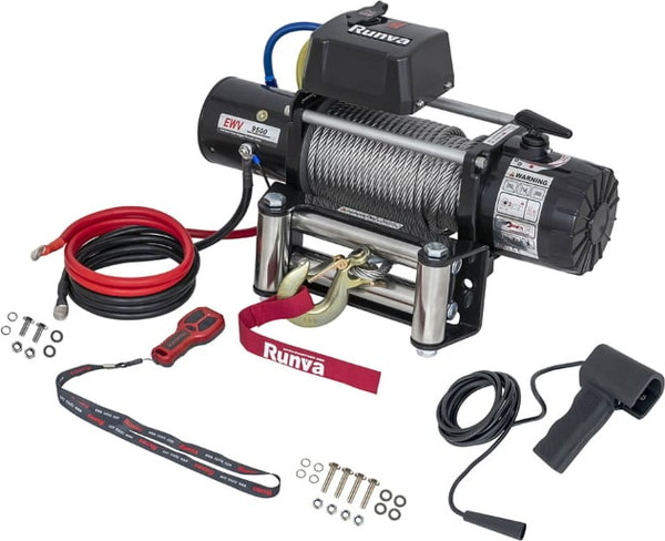 Лебедка электрическая Runva 12V 9500 lbs 4350кг / EWV9500S (стальной трос)