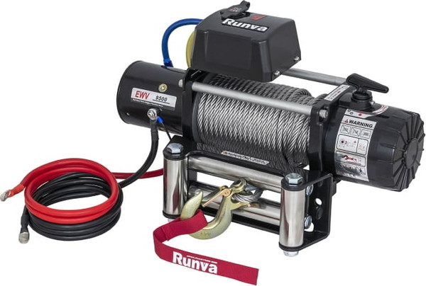 Лебедка электрическая Runva 12V 9500 lbs 4350кг / EWV9500S (стальной трос)