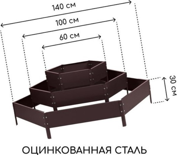 Грядка модульная GREENGO Клумба оцинкованная 3 яруса 60-100-140см