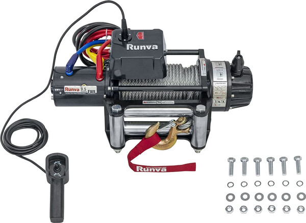 Лебедка электрическая Runva 24V 9500 lbs 4350кг / EWB9500S24V (влагозащищенная, стальной трос)