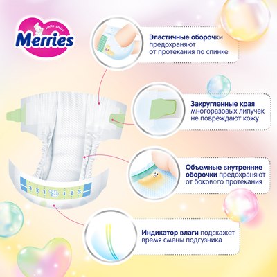 Подгузники детские Merries M 6-11кг
