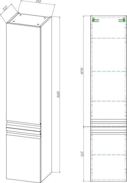 Шкаф-пенал для ванной Aquatek Вега AQ70035R-LG