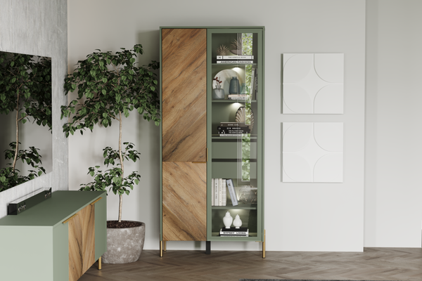 Шкаф с витриной Black Red White Siena с подсветкой REG1W1D