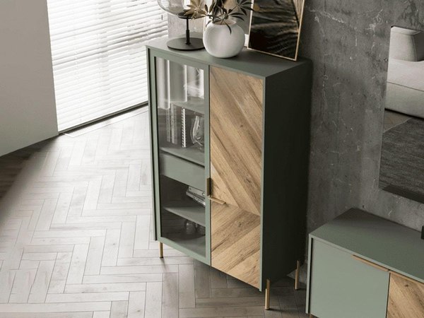 Шкаф с витриной Black Red White Siena с подсветкой REG1W1D/140