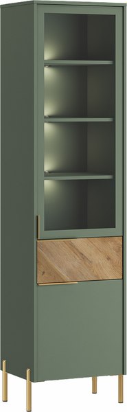 Шкаф-пенал с витриной Black Red White Siena с подсветкой REG1W1D1S - фото