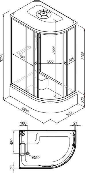 Душевая кабина Triton Коралл-Лайт 120x80 В (левосторонняя)