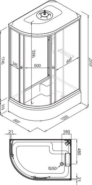 Душевая кабина Triton Коралл-Лайт 120x80 В (правосторонняя)