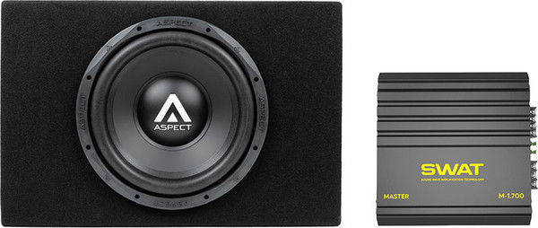 Корпусной пассивный сабвуфер ASPECT WLW-12s4VB + Автомобильный усилитель Swat M-1.700 - фото