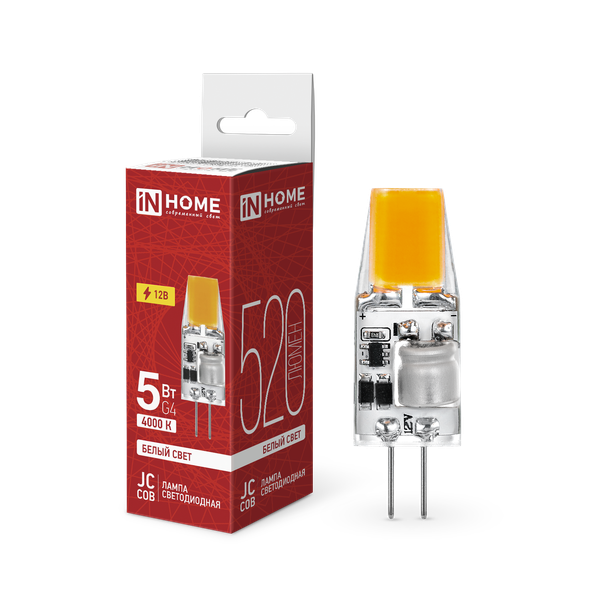 Лампа INhome LED-JC-COB 5Вт 12В G4 4000К 520Лм / 4690612060262 - фото