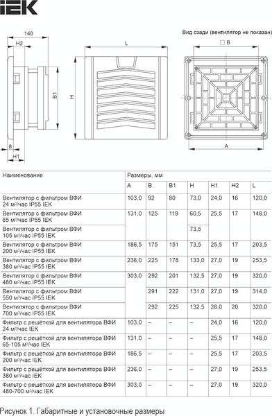 Выпускной фильтр для вентилятора IEK YVR10D-EF-380-55