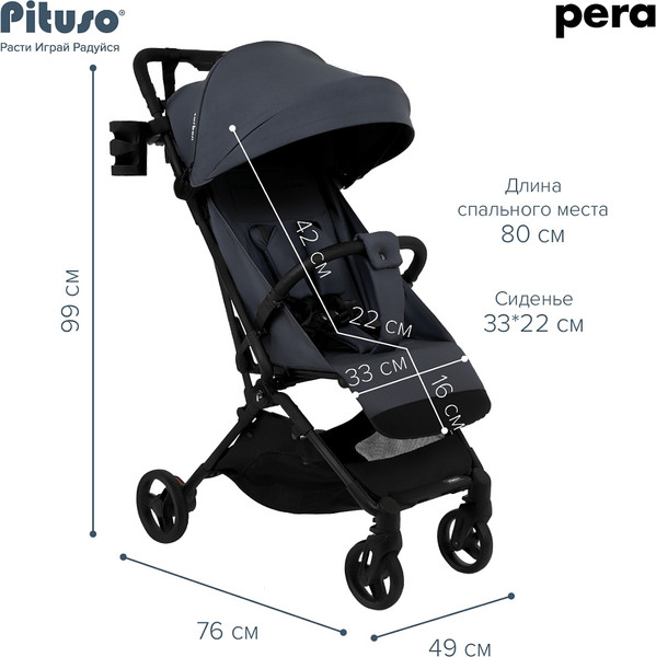 Детская прогулочная коляска Pituso Pera / X-33/БК/Graphite