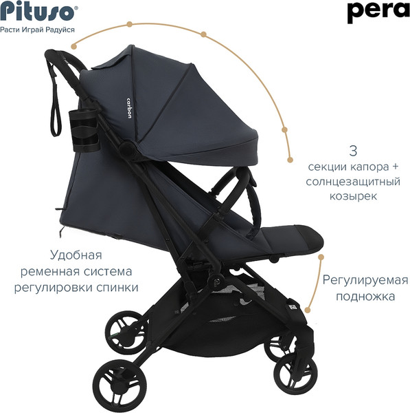 Детская прогулочная коляска Pituso Pera / X-33/БК/Graphite