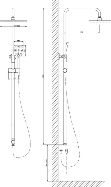 Душевая система со смесителем Voda VST1000-10Black