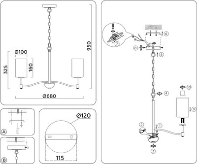 Люстра Ambrella LH56053/7 BS/FR (латунь/белый матовый)
