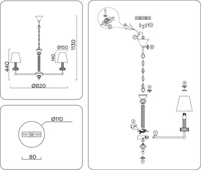 Люстра Ambrella LH71023/7 BS/WH (латунь/белый)