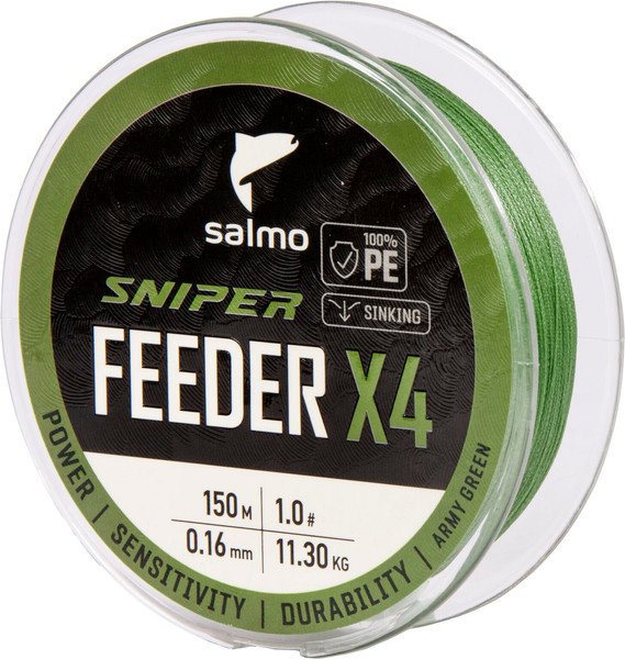 Леска плетеная Salmo Sniper х4 Feeder Braid Army Green / 150/016 4933-016 - фото