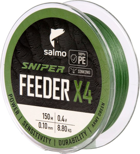 Леска плетеная Salmo Sniper х4 Feeder Braid Army Green 150/010 / 4933-010 - фото
