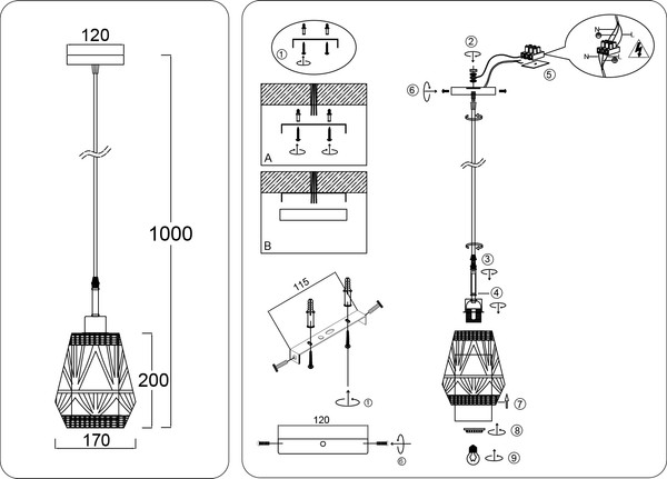 Потолочный светильник Ambrella TR8521 BK/SB