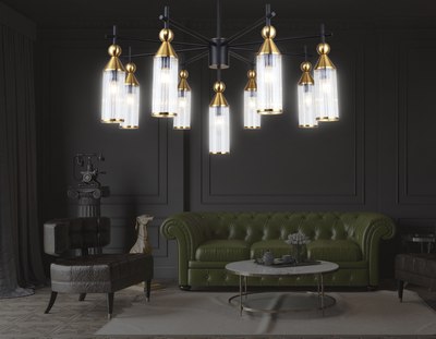 Люстра Ambrella LH55258/9 BK/BS/CL (черный/латунь/прозрачный)